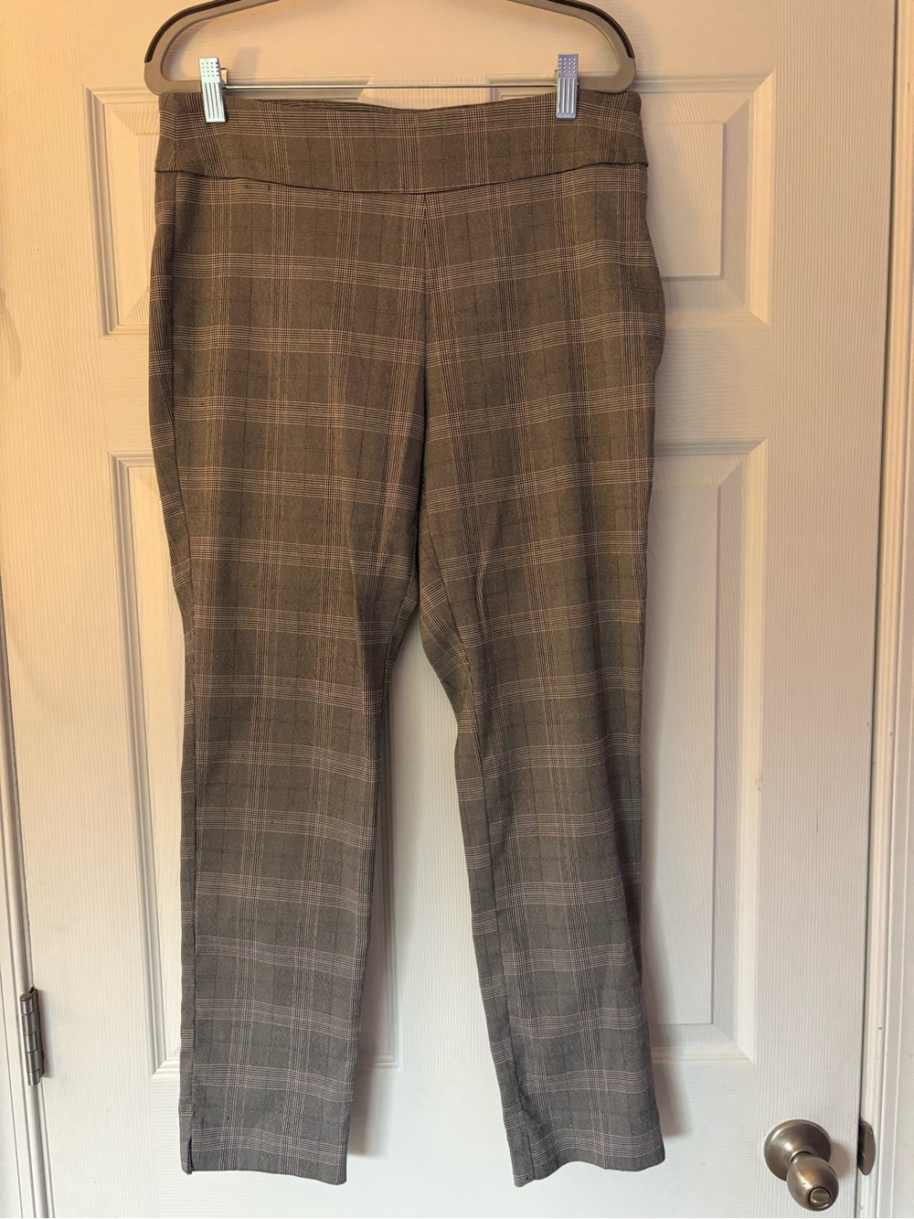 Counterparts Plaid Ponte Trousers in Taupe